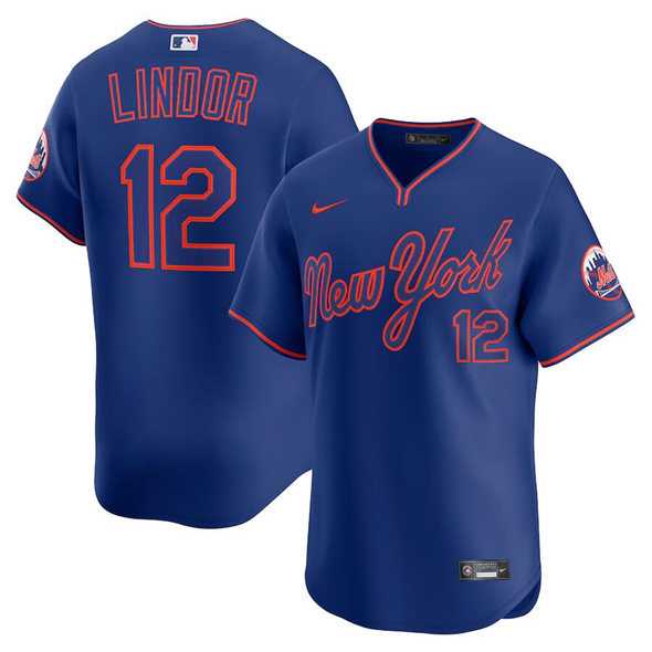 Men%27s New York Mets #12 Francisco Lindor Royal 2025 Alternate Limited Stitched Jersey Dzhi